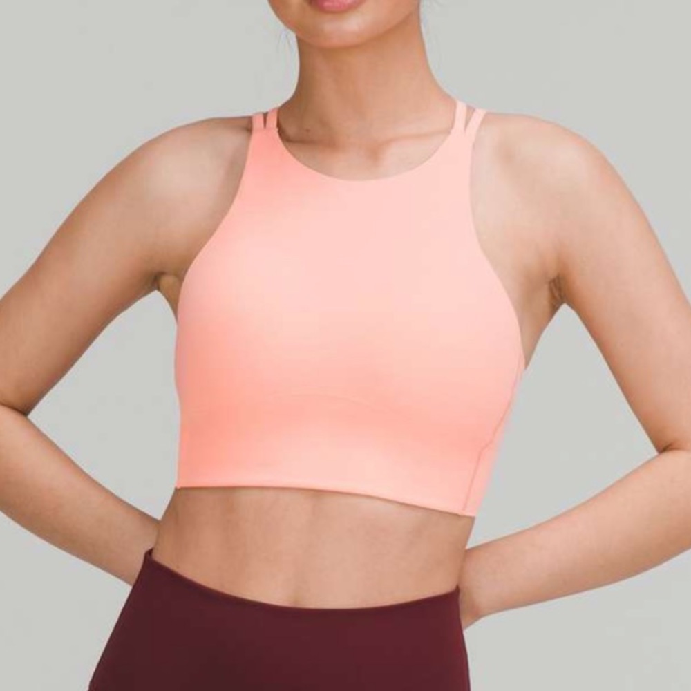 🍋 Lululemon High-Neck Pink Dew Sports Bra Size 10 C/D cup